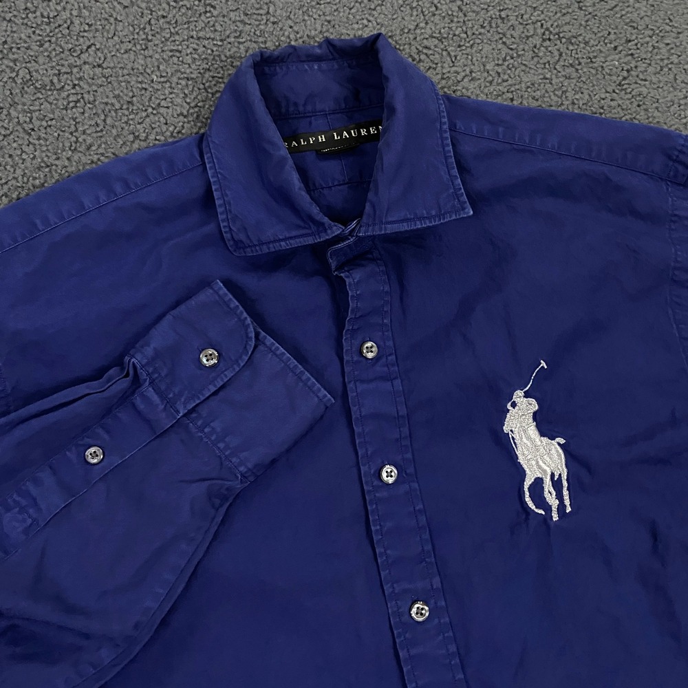 Ralph Lauren Black Label Shirt Womens 6 Blue Big Pony Button Up Blouse Top
